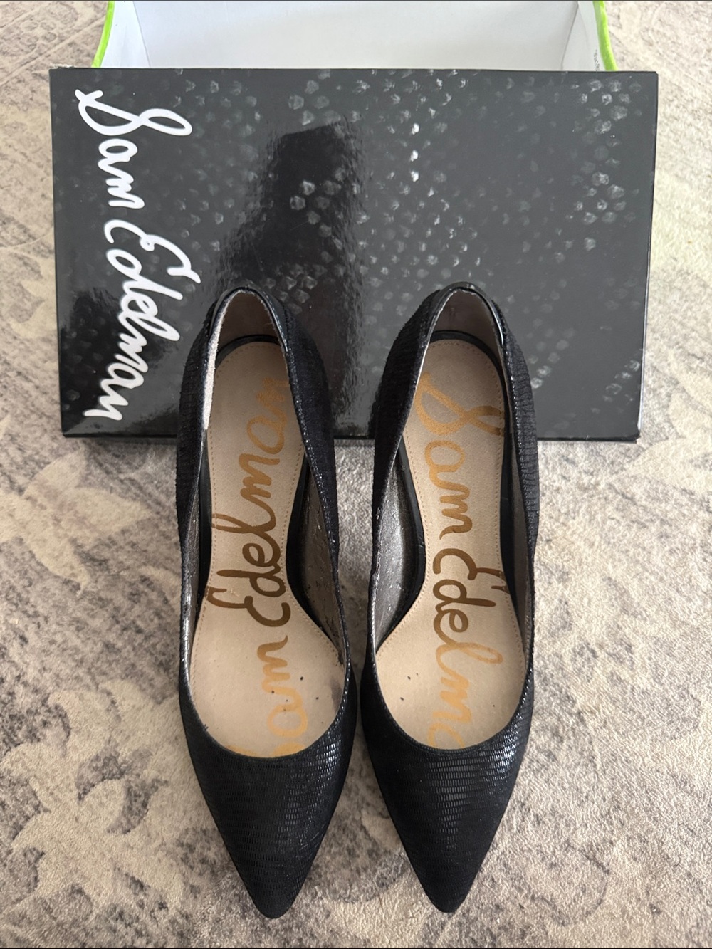 Sam Edelman Black Pointed-Toe Textured Pumps